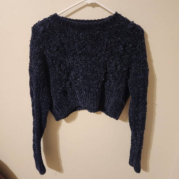 ❤️ Urban Outfitters Bright Lights Blue Knit Chenille Crop Sweater. Size M… - Picture 4 of 7